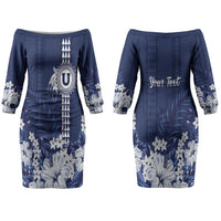 Personalized Utah State Couples Matching Off The Shoulder Long Sleeve Dress and Long Sleeve Button Shirt Polynesian Style
