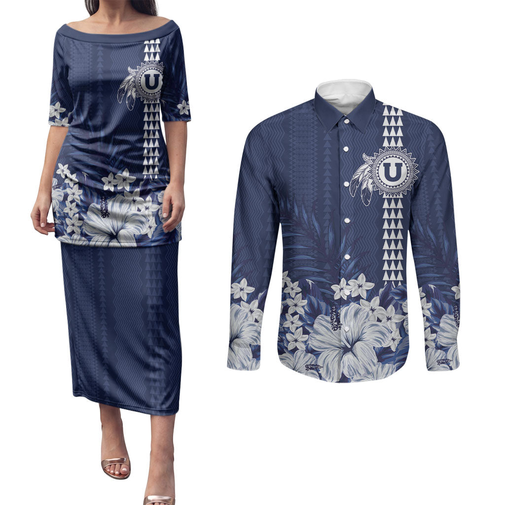 Personalized Utah State Couples Matching Puletasi and Long Sleeve Button Shirt Polynesian Style