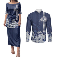 Personalized Utah State Couples Matching Puletasi and Long Sleeve Button Shirt Polynesian Style