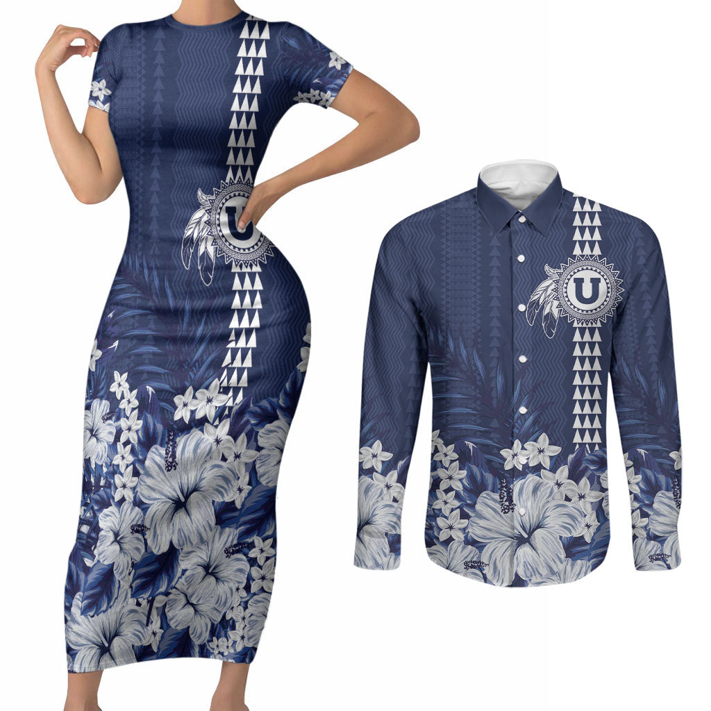 Personalized Utah State Couples Matching Short Sleeve Bodycon Dress and Long Sleeve Button Shirt Polynesian Style