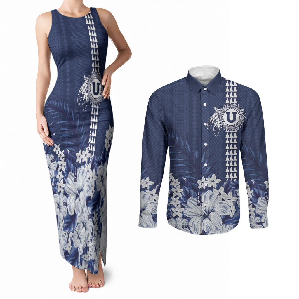 Personalized Utah State Couples Matching Tank Maxi Dress and Long Sleeve Button Shirt Polynesian Style