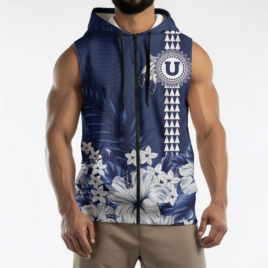 Personalized Utah State Sleeveless Zip Hoodie Polynesian Style