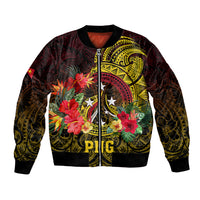 Papua New Guinea Bomber Jacket Coat Of Arms Tropical Flowers Polynesian Pattern LT05 Unisex Yellow - Polynesian Pride