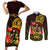 Papua New Guinea Couples Matching Short Sleeve Bodycon Dress and Long Sleeve Button Shirts Coat Of Arms Tropical Flowers Polynesian Pattern LT05 Yellow - Polynesian Pride