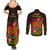 Papua New Guinea Couples Matching Summer Maxi Dress and Long Sleeve Button Shirts Coat Of Arms Tropical Flowers Polynesian Pattern LT05 - Polynesian Pride