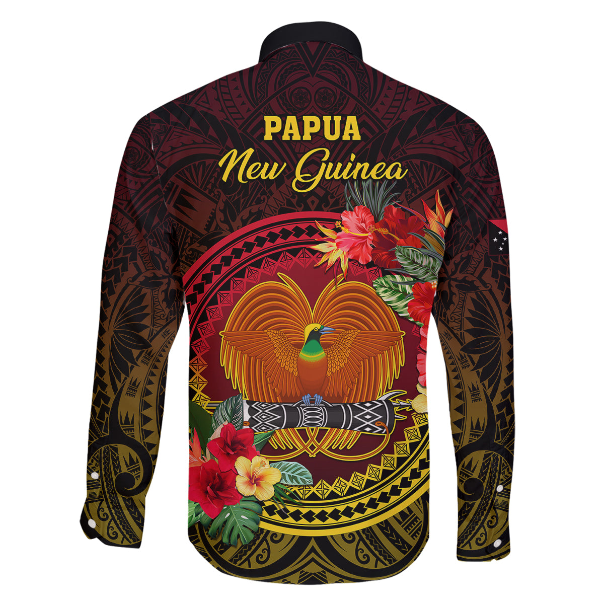 Papua New Guinea Family Matching Off Shoulder Long Sleeve Dress and Hawaiian Shirt Coat Of Arms Tropical Flowers Polynesian Pattern LT05 - Polynesian Pride
