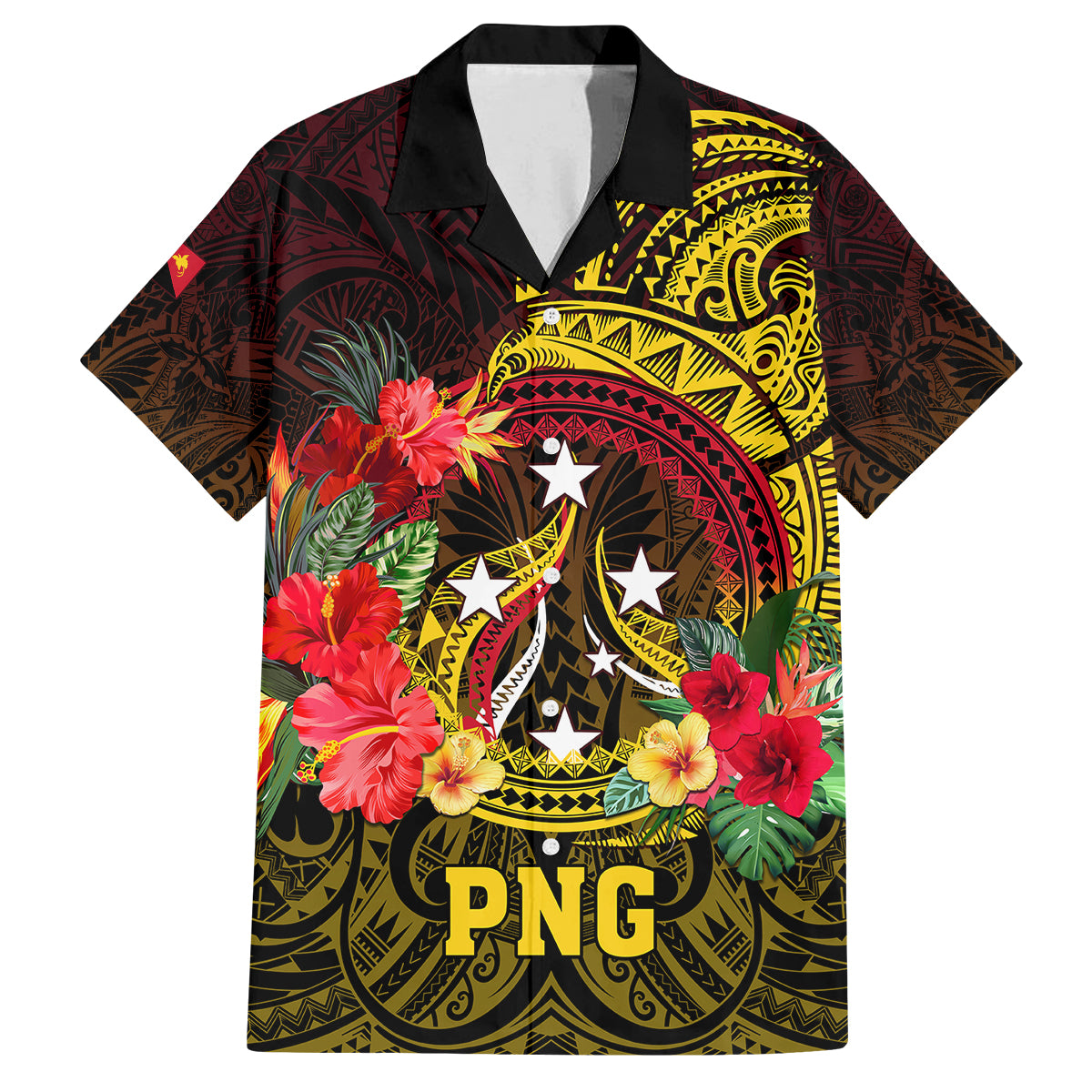 Papua New Guinea Family Matching Short Sleeve Bodycon Dress and Hawaiian Shirt Coat Of Arms Tropical Flowers Polynesian Pattern LT05 Dad's Shirt - Short Sleeve Yellow - Polynesian Pride