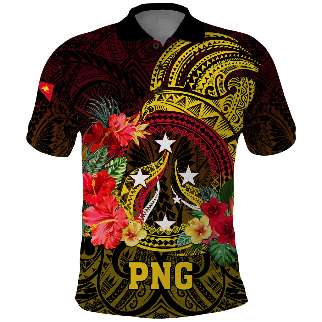 Papua New Guinea Polo Shirt Coat Of Arms Tropical Flowers Polynesian Pattern LT05 Yellow - Polynesian Pride