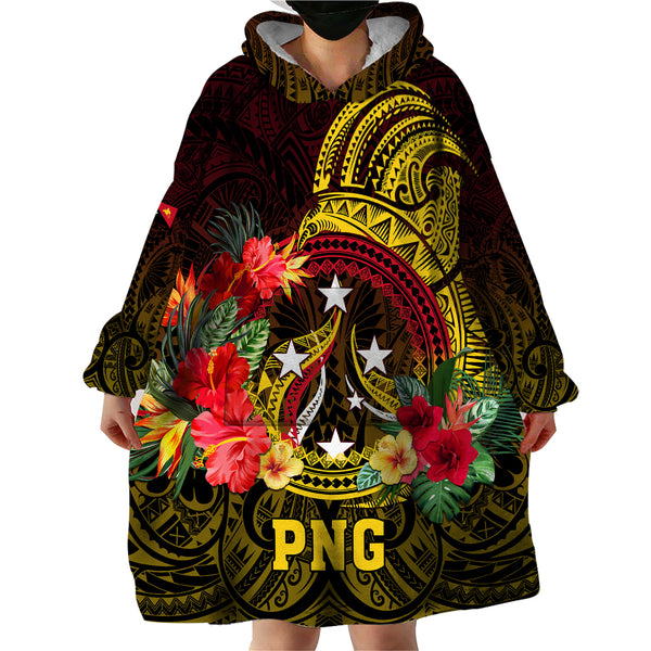 Papua New Guinea Wearable Blanket Hoodie Birds Of Paradise Mix Tropical Flower Polynesian Pattern LT03
