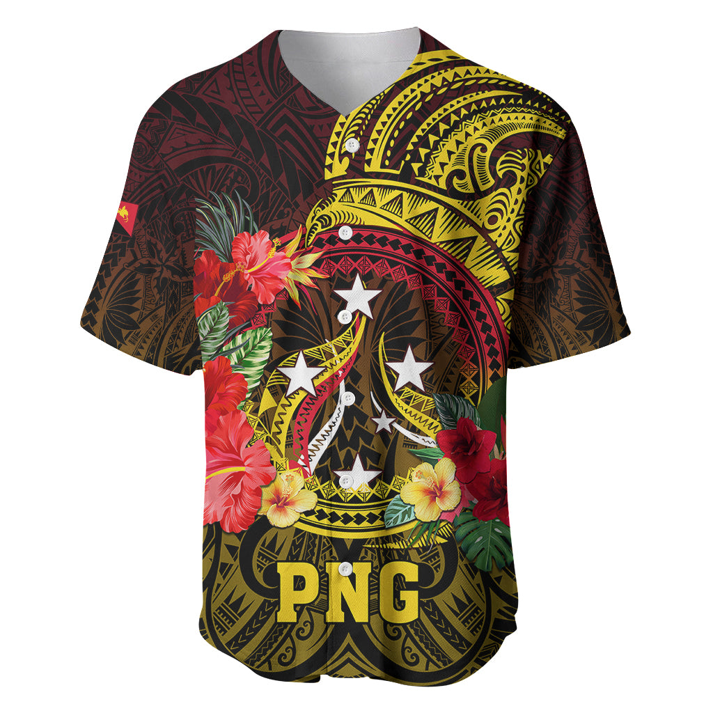 Personalized Papua New Guinea Baseball Jersey Coat Of Arms Tropical Flowers Polynesian Pattern LT05 Yellow - Polynesian Pride
