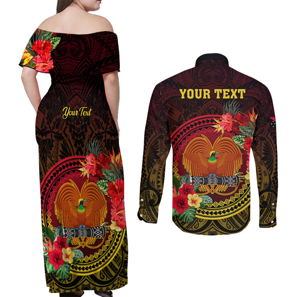 Personalized Papua New Guinea Central Province Couples Matching Off Shoulder Short Dress and Long Sleeve Button Shirts Mix Coat Of Arms Polynesian Pattern LT05