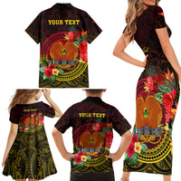 Personalized Papua New Guinea Family Matching Short Sleeve Bodycon Dress and Hawaiian Shirt Coat Of Arms Tropical Flowers Polynesian Pattern LT05 - Polynesian Pride