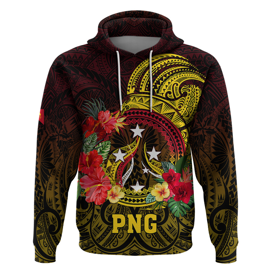 Personalized Papua New Guinea Hoodie Coat Of Arms Tropical Flowers Polynesian Pattern LT05 Yellow - Polynesian Pride