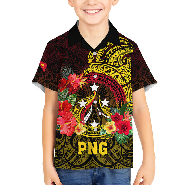 Personalized Papua New Guinea Long Sleeve Shirt Coat Of Arms Tropical Flowers Polynesian Pattern LT05 main image 0