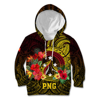 Personalized Papua New Guinea Kid Hoodie Coat Of Arms Tropical Flowers Polynesian Pattern LT05 Hoodie Yellow - Polynesian Pride