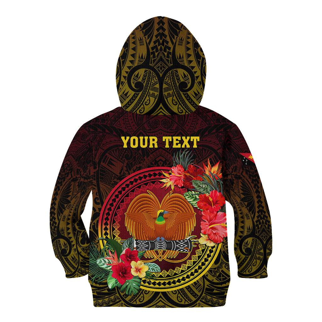 Personalized Papua New Guinea Kid Hoodie Coat Of Arms Tropical Flowers Polynesian Pattern LT05 - Polynesian Pride