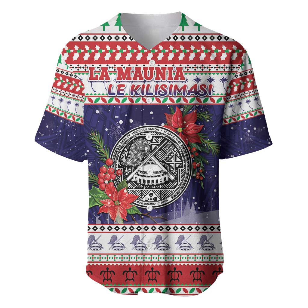 American Samoa Christmas Baseball Jersey Poinsettia La Maunia Le Kilisimasi LT05 White - Polynesian Pride