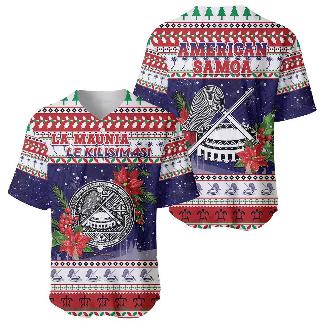 American Samoa Christmas Baseball Jersey Poinsettia La Maunia Le Kilisimasi LT05 - Polynesian Pride