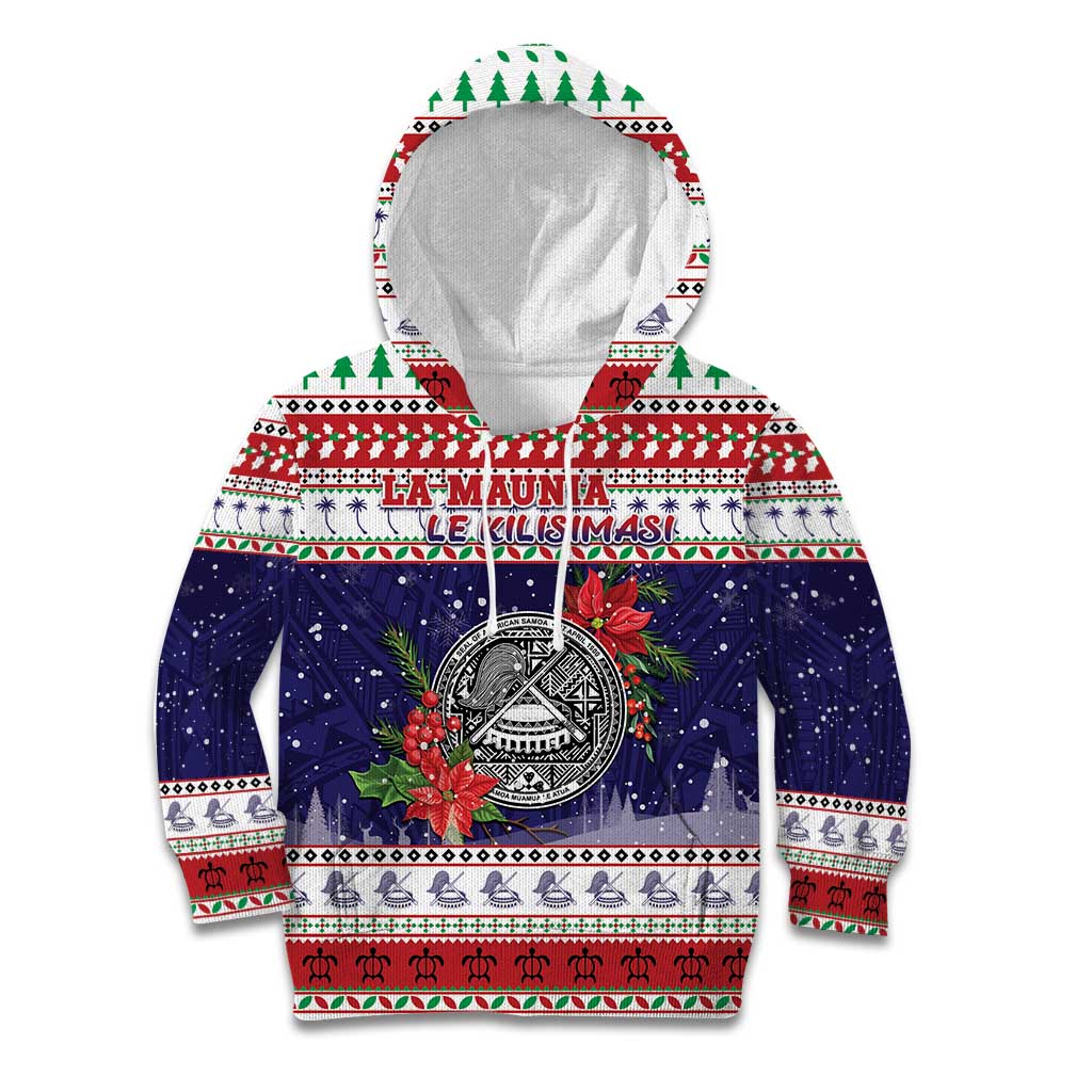 American Samoa Christmas Kid Hoodie Poinsettia La Maunia Le Kilisimasi
