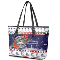 American Samoa Christmas Leather Tote Bag Poinsettia La Maunia Le Kilisimasi
