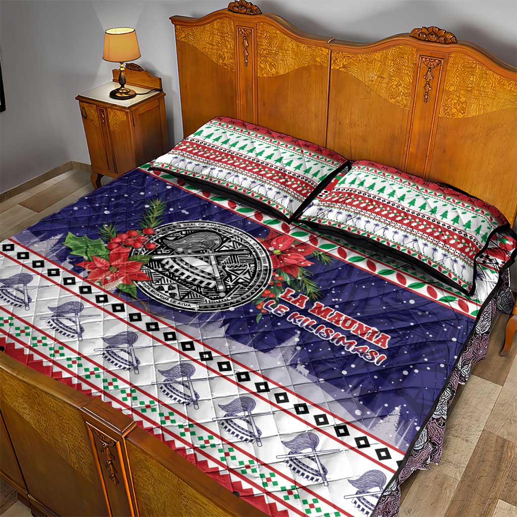 American Samoa Christmas Quilt Bed Set Poinsettia La Maunia Le Kilisimasi