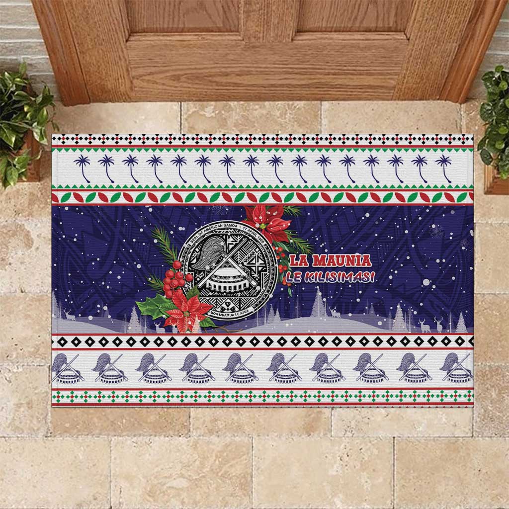 American Samoa Christmas Rubber Doormat Poinsettia La Maunia Le Kilisimasi LT05 White - Polynesian Pride