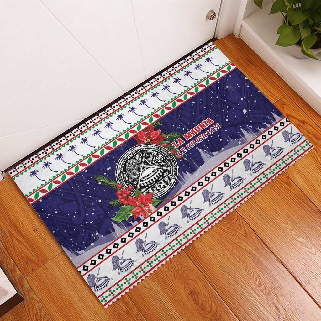 American Samoa Christmas Rubber Doormat Poinsettia La Maunia Le Kilisimasi LT05 - Polynesian Pride