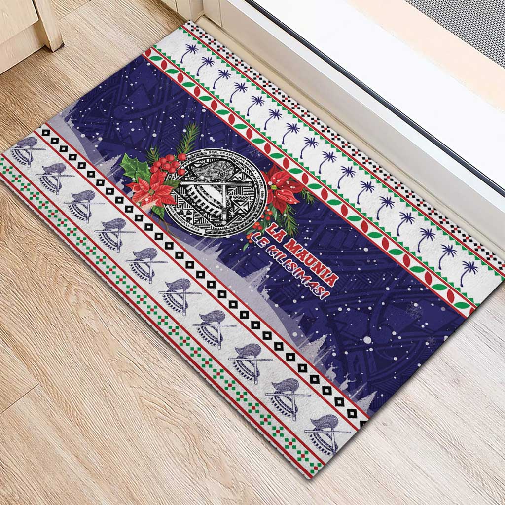 American Samoa Christmas Rubber Doormat Poinsettia La Maunia Le Kilisimasi LT05 - Polynesian Pride