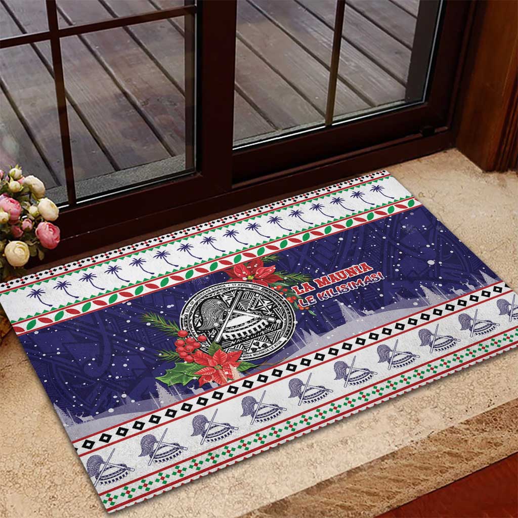 American Samoa Christmas Rubber Doormat Poinsettia La Maunia Le Kilisimasi LT05 - Polynesian Pride