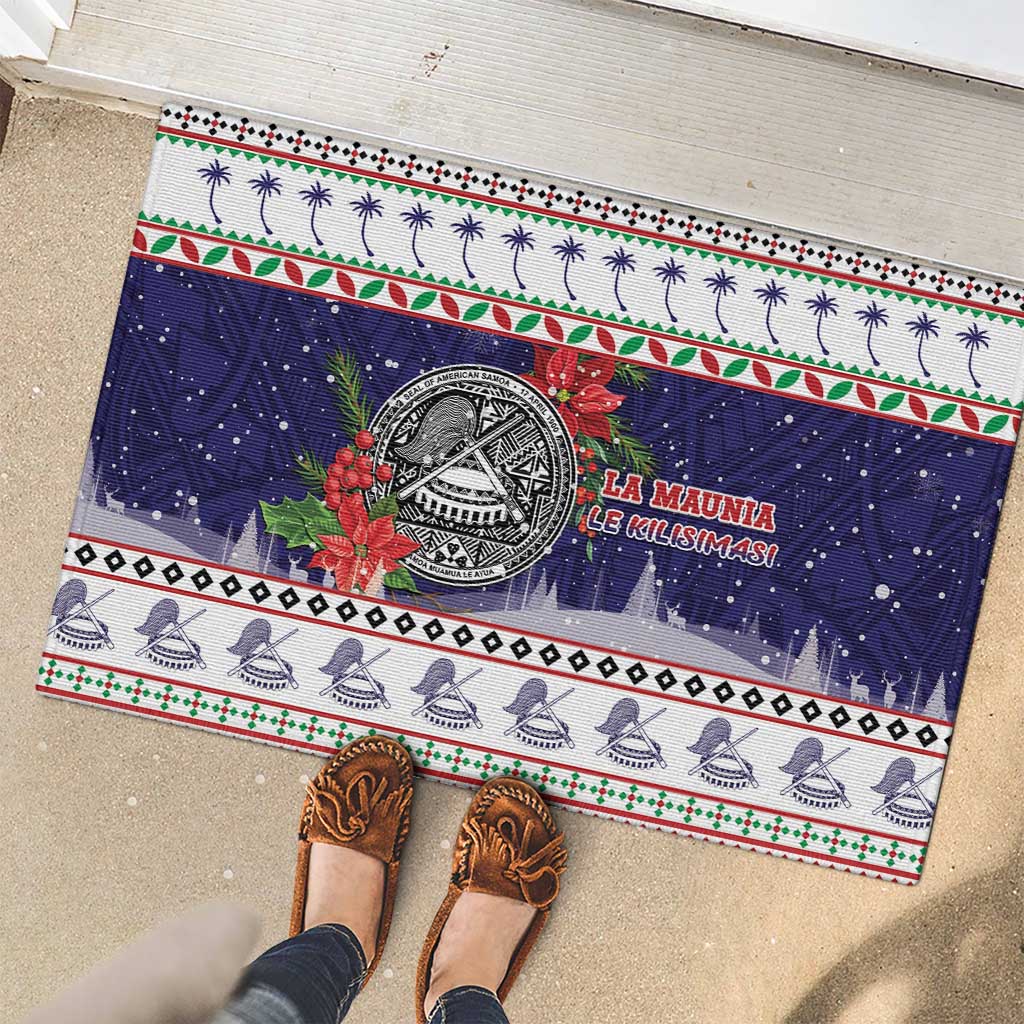American Samoa Christmas Rubber Doormat Poinsettia La Maunia Le Kilisimasi LT05 - Polynesian Pride
