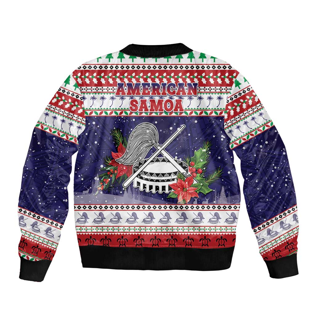 American Samoa Christmas Sleeve Zip Bomber Jacket Poinsettia La Maunia Le Kilisimasi