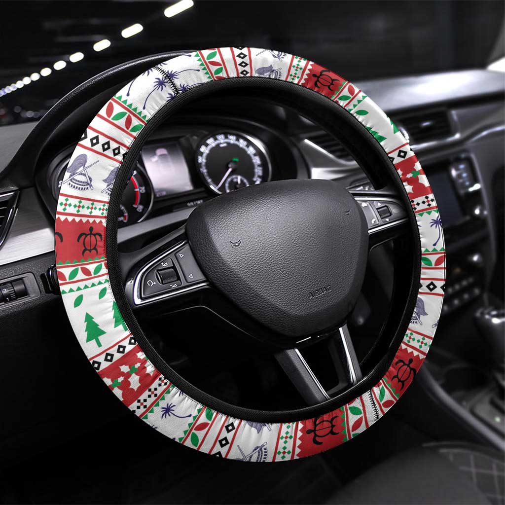 American Samoa Christmas Steering Wheel Cover Poinsettia La Maunia Le Kilisimasi LT05 Universal Fit White - Polynesian Pride