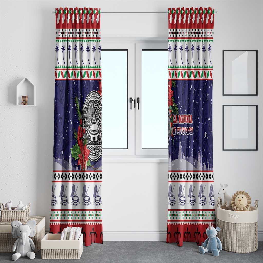 American Samoa Christmas Window Curtain Poinsettia La Maunia Le Kilisimasi