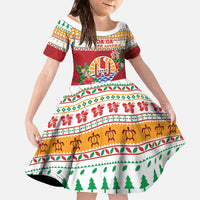French Polynesia Christmas Family Matching Off The Shoulder Long Sleeve Dress and Hawaiian Shirt Coat Of Arms Merry Xmas LT05 Daughter's Dress Red - Polynesian Pride