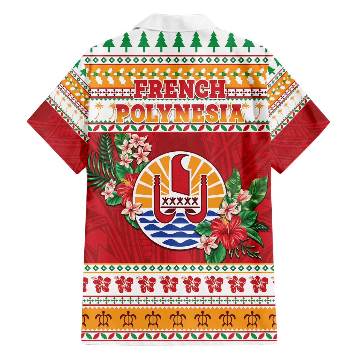 French Polynesia Christmas Family Matching Off The Shoulder Long Sleeve Dress and Hawaiian Shirt Coat Of Arms Merry Xmas LT05 - Polynesian Pride
