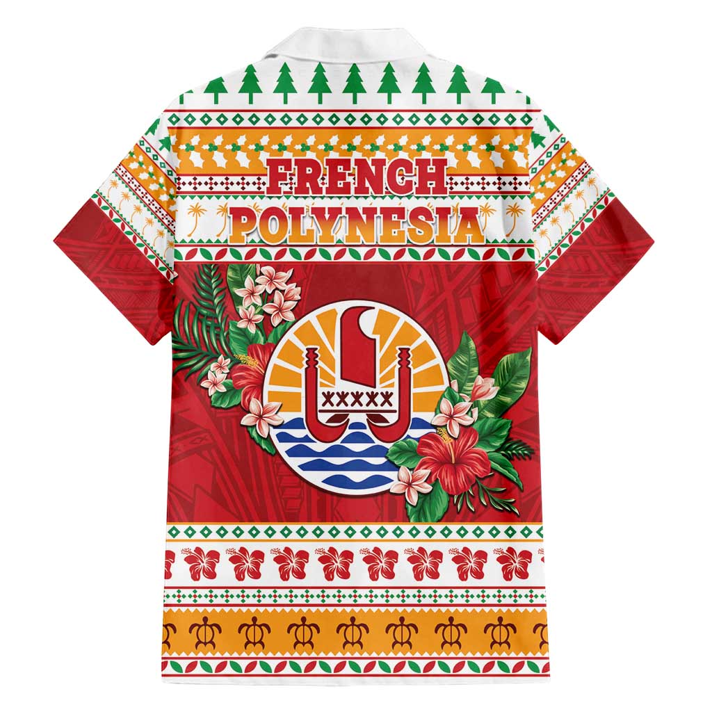 French Polynesia Christmas Family Matching Off Shoulder Short Dress and Hawaiian Shirt Coat Of Arms Merry Xmas