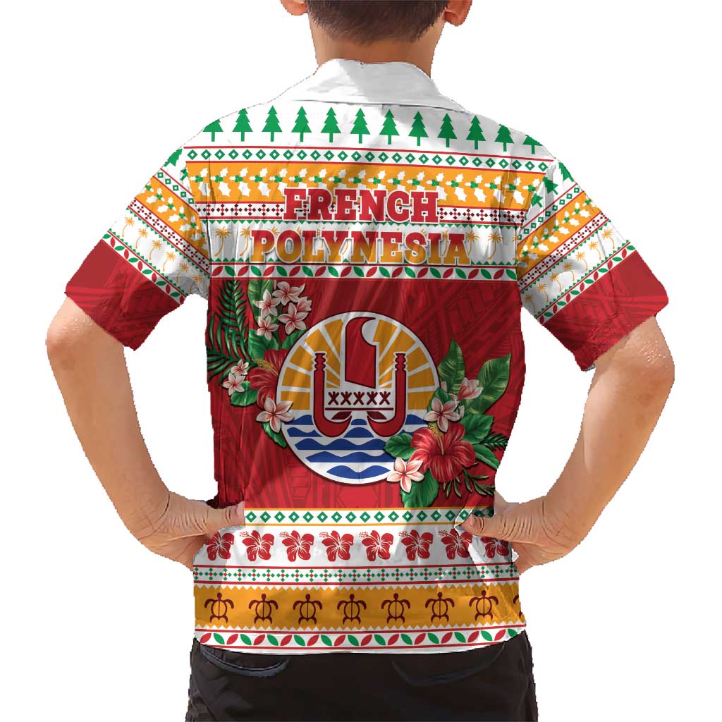 French Polynesia Christmas Kid Hawaiian Shirt Coat Of Arms Merry Xmas