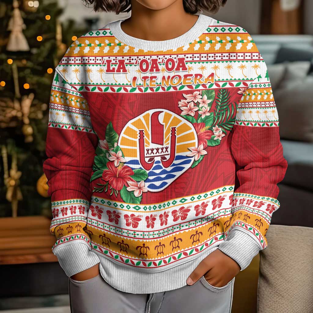 French Polynesia Christmas Kid Ugly Christmas Sweater Coat Of Arms Merry Xmas