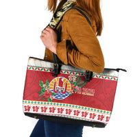 French Polynesia Christmas Leather Tote Bag Coat Of Arms Merry Xmas