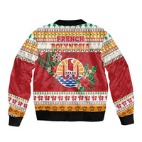 French Polynesia Christmas Sleeve Zip Bomber Jacket Coat Of Arms Merry Xmas