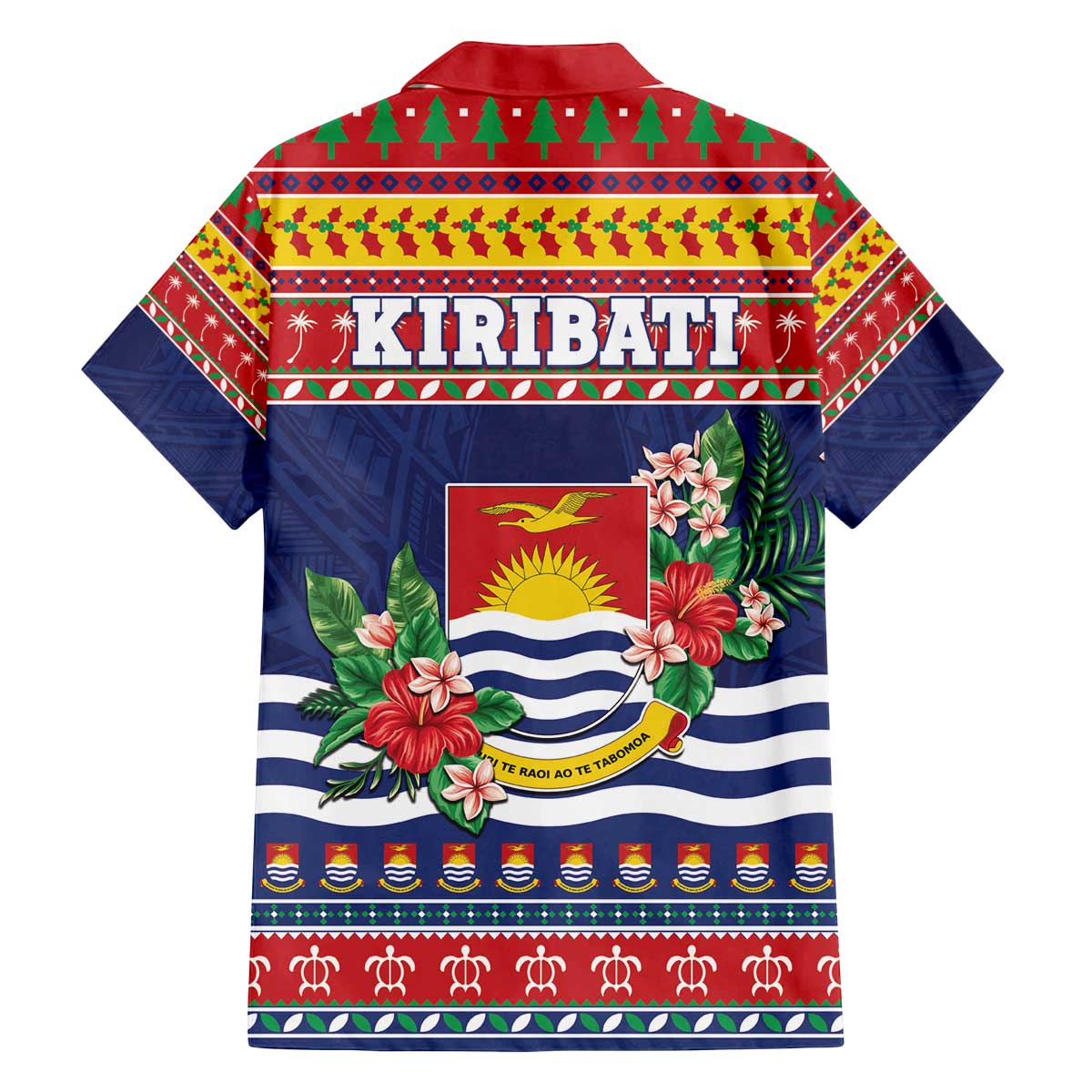 Kiribati Christmas Family Matching Off The Shoulder Long Sleeve Dress and Hawaiian Shirt Coat Of Arms Tekeraoi Te Kiritimati