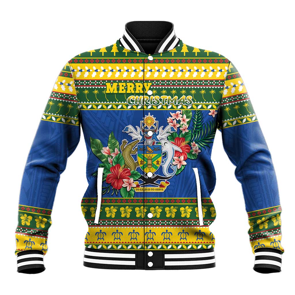 Solomon Islands Christmas Baseball Jacket Coat Of Arms Merry Xmas