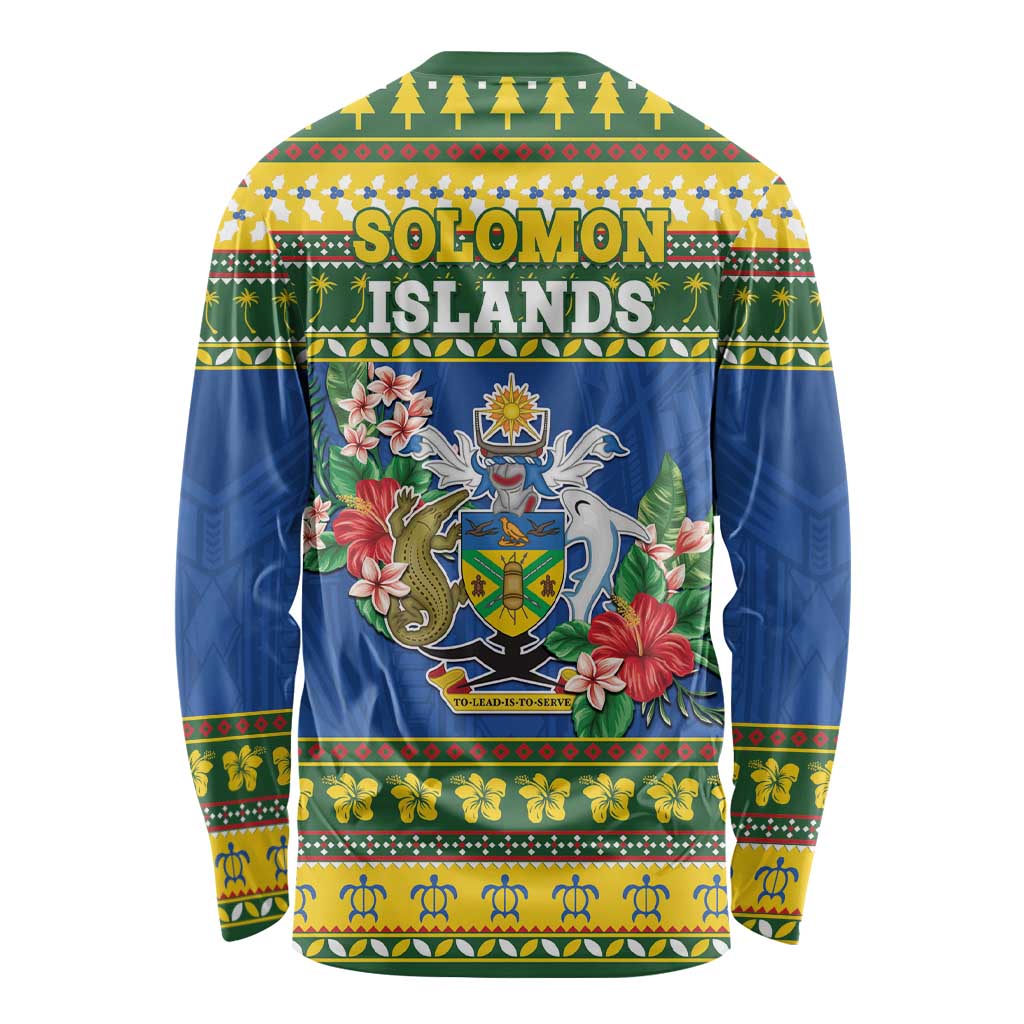 Solomon Islands Christmas Long Sleeve Shirt Coat Of Arms Merry Xmas