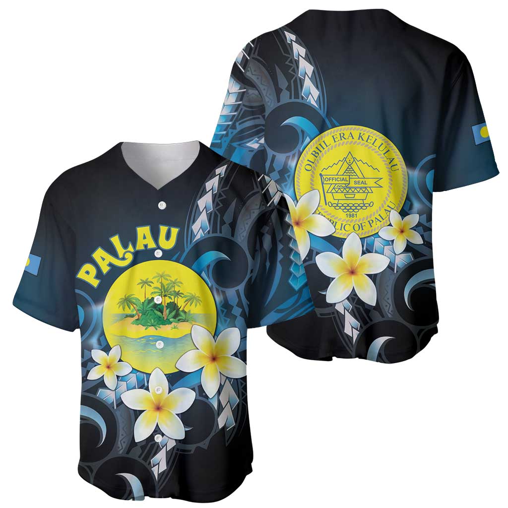 Palau United Nations Day Baseball Jersey Polynesian Curves Plumeria - Polynesian Pride
