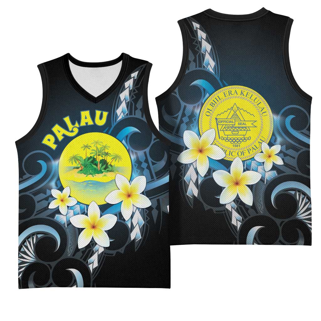 Palau United Nations Day Basketball Jersey Polynesian Curves Plumeria - Polynesian Pride