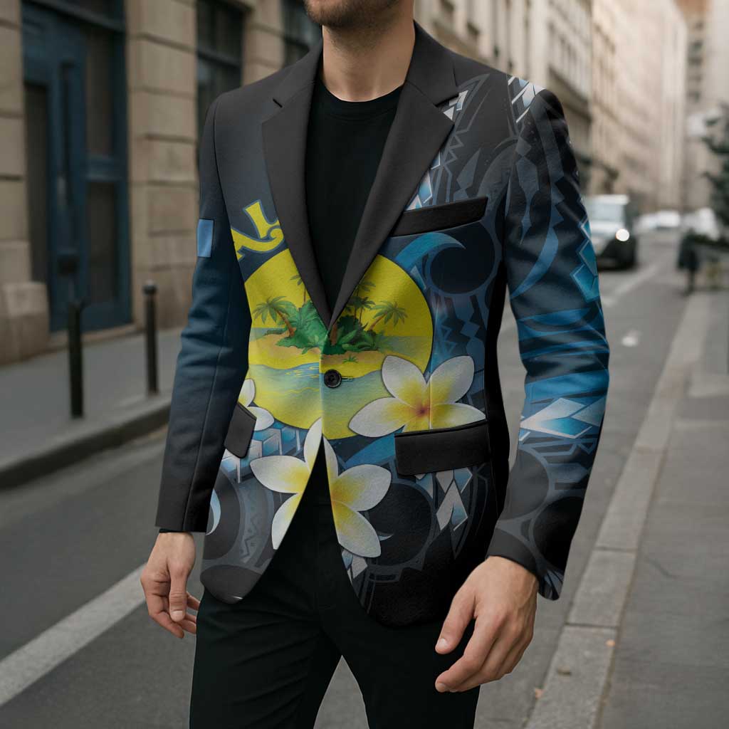 Palau United Nations Day Blazer Polynesian Curves Plumeria - Polynesian Pride