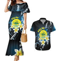 Palau United Nations Day Couples Matching Mermaid Dress and Hawaiian Shirt Polynesian Curves Plumeria - Polynesian Pride