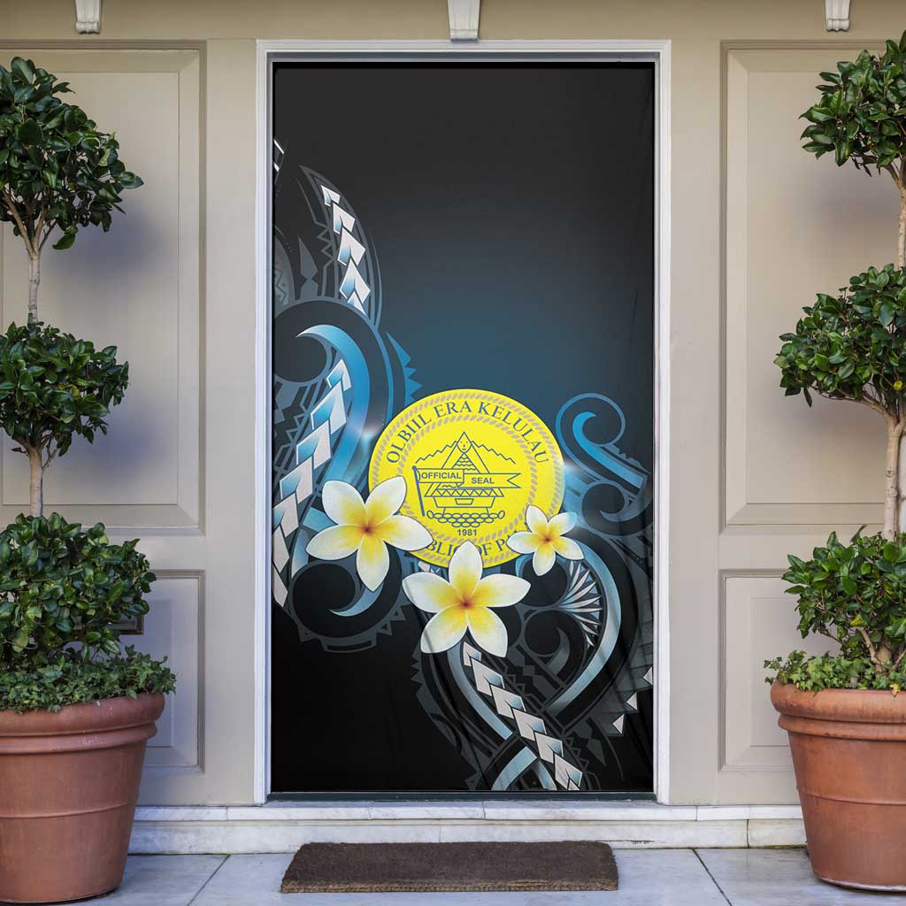 Palau United Nations Day Door Cover Polynesian Curves Plumeria - Polynesian Pride