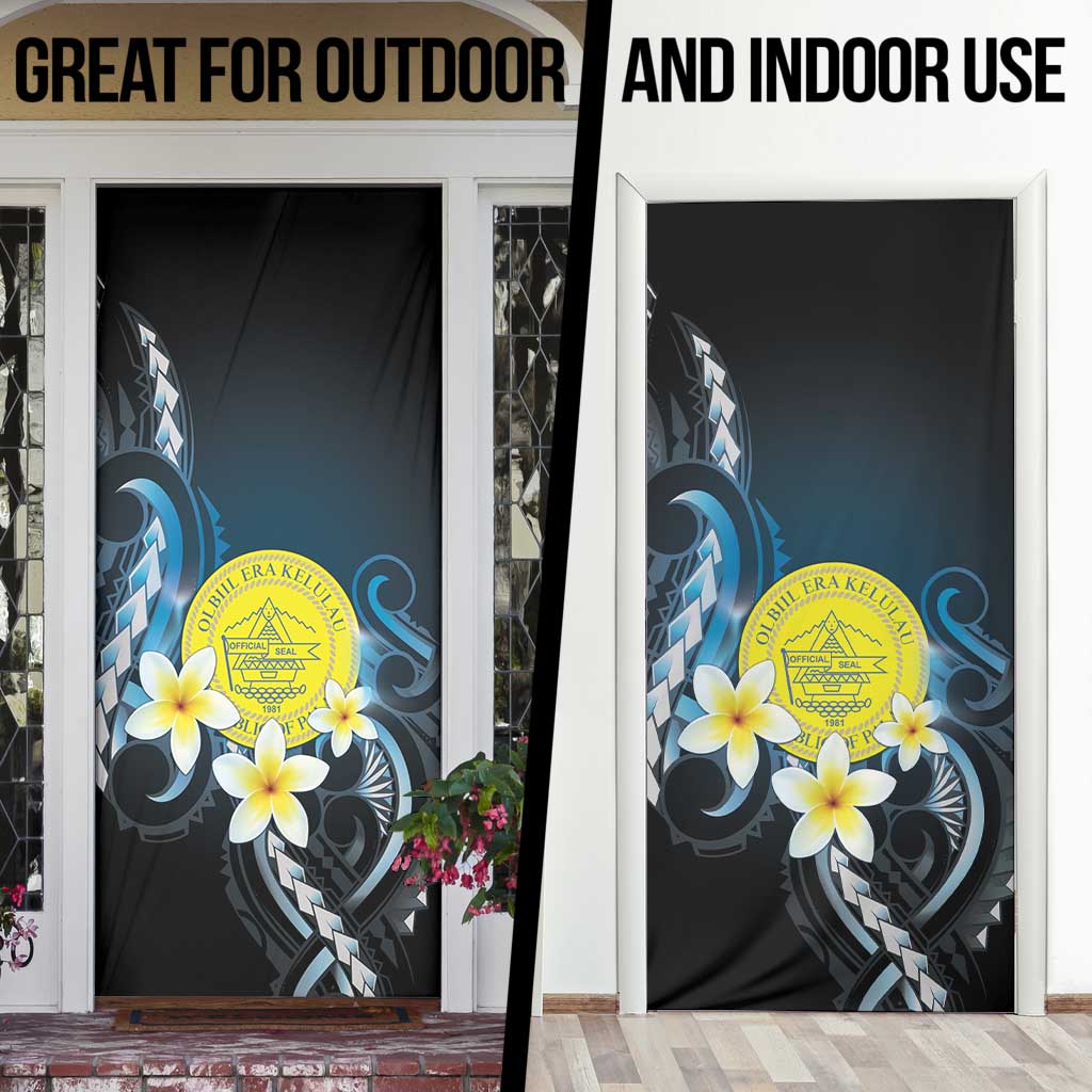 Palau United Nations Day Door Cover Polynesian Curves Plumeria - Polynesian Pride