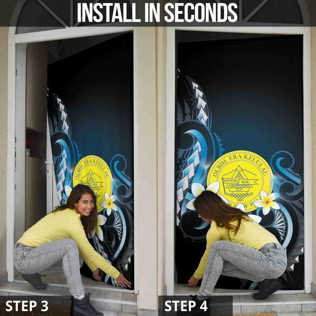 Palau United Nations Day Door Cover Polynesian Curves Plumeria - Polynesian Pride